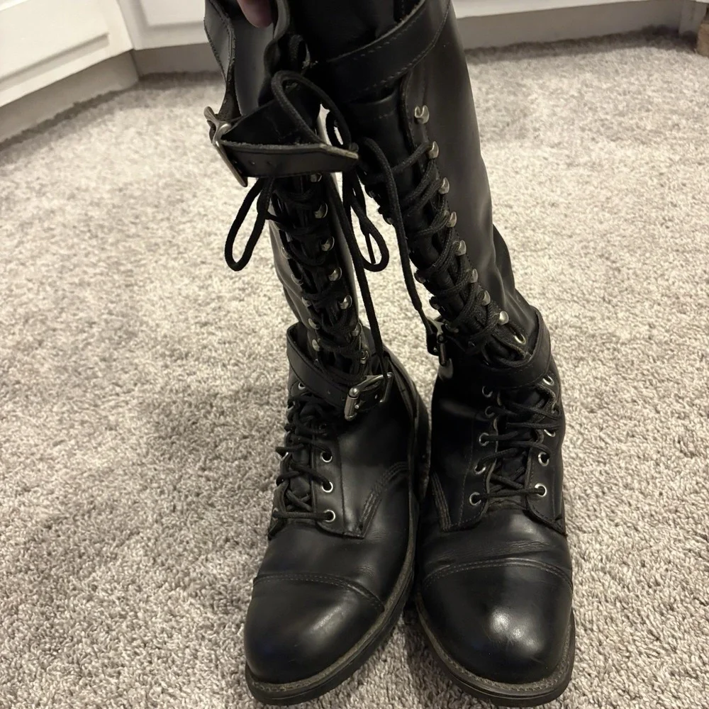 Harley Davidson Boots Mens 9 M Motorcycle Tall Leather Lace Up Buckle Biker USA